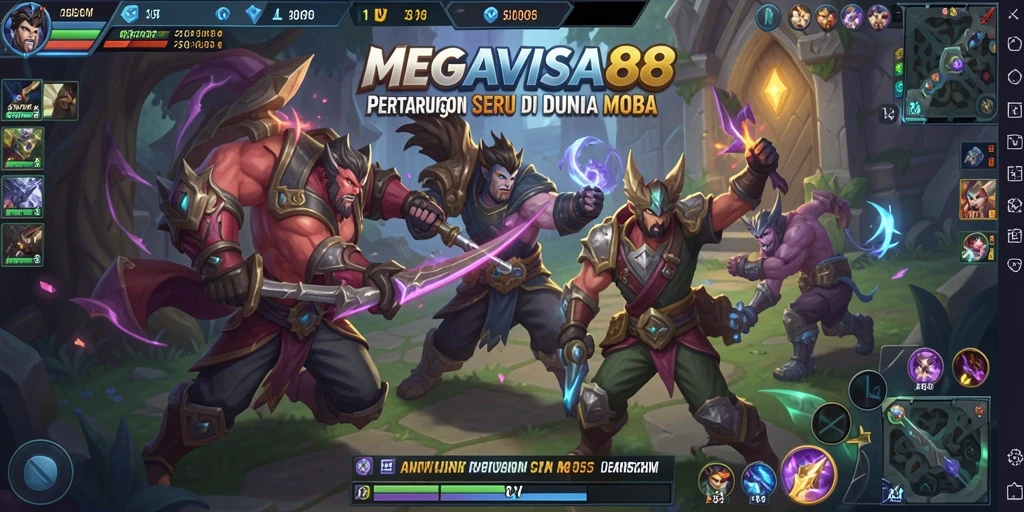 Tangkapan layar gameplay <strong>MEGAVISA88</strong> menunjukkan aksi seru dalam pertarungan tim MOBA.