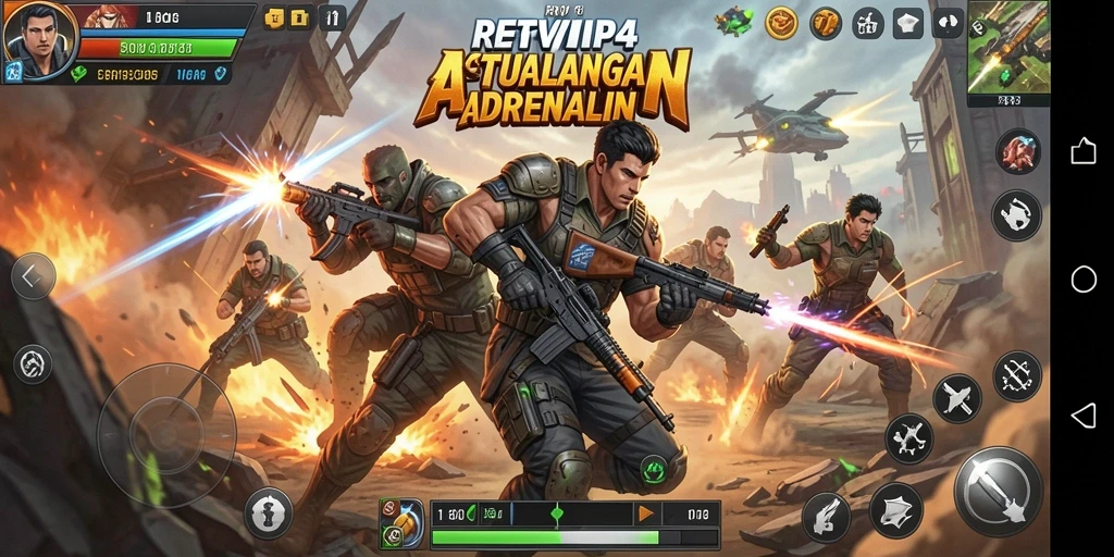 Screenshot gameplay RPVIP4 menunjukkan aksi mendebarkan dalam pertempuran.